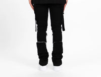 “NEVER LOOK BACK” CARGO FLARE STACK DENIM
