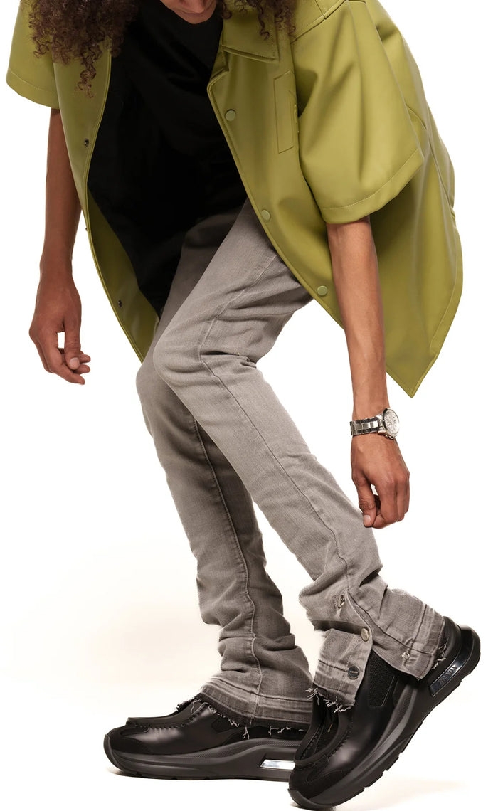 “EMOTIONALLY DRIVEN” FLARE STACK DENIM