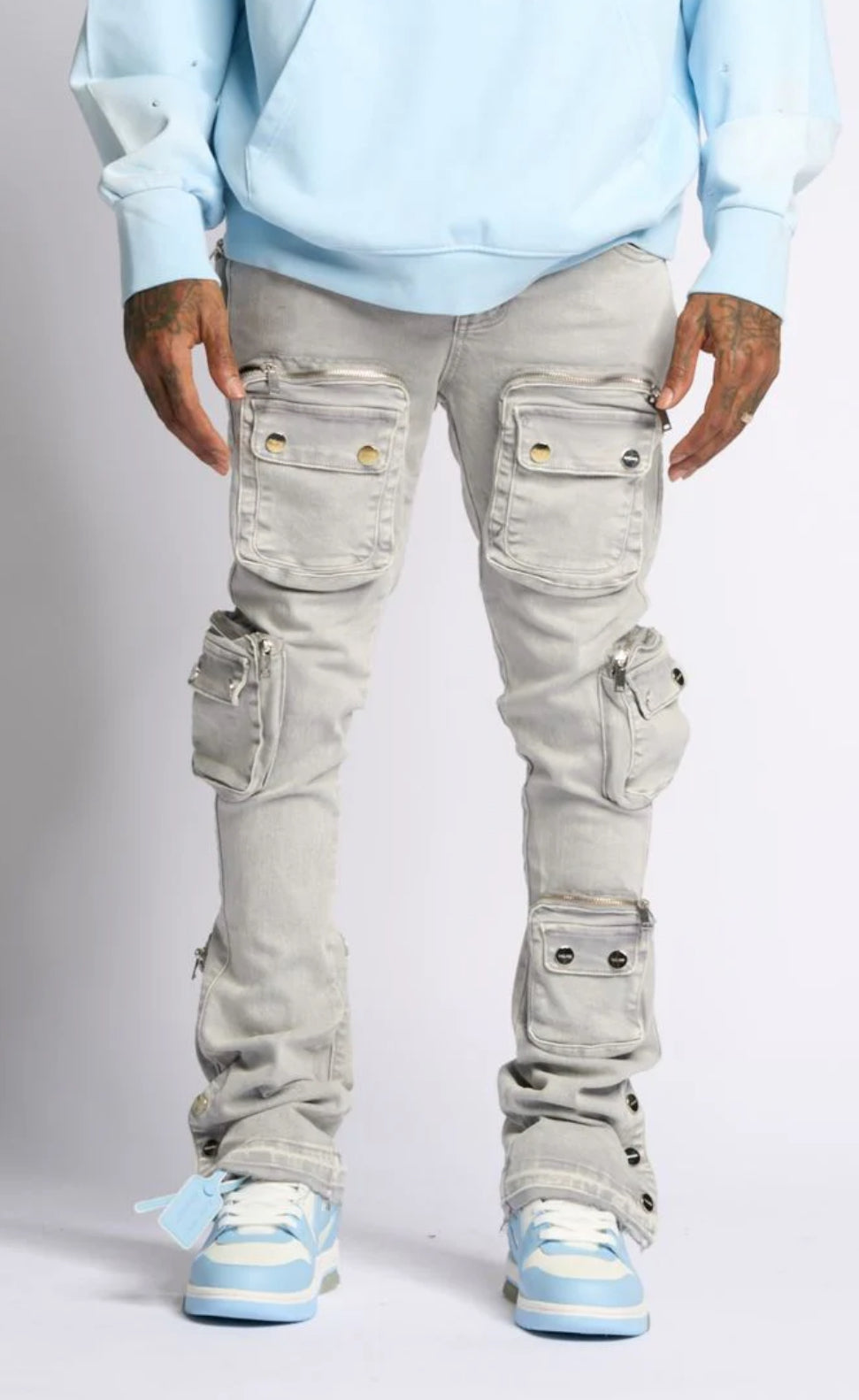 JOURNEY TO GREATNESS" STACKED CARGO DENIM