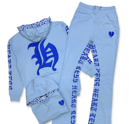 Focus (Sky blue/blue "heartless stacked jogging set)