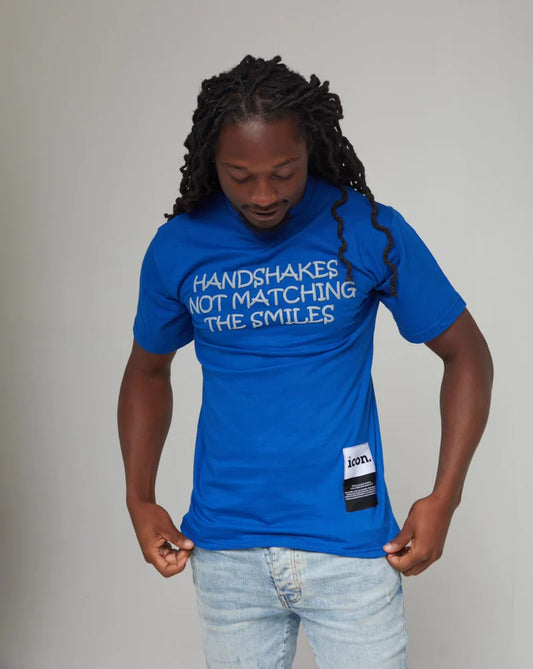 ICON HANDSHAKES NOT MATCHING SMILE TEE (BLUE/GREY)